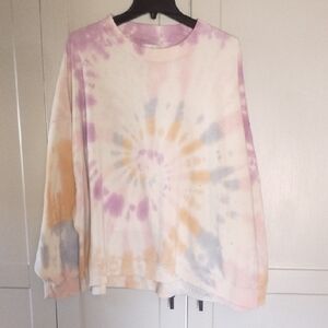 WomensTie-Dye Long Sleeve Shirt — Pastel Multi (See Small Hole Pic)